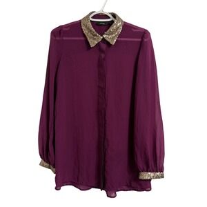 Apt. 9 Women M Purple Sheer Shimmer Punk Grunge Button Up Versatile Corpcore